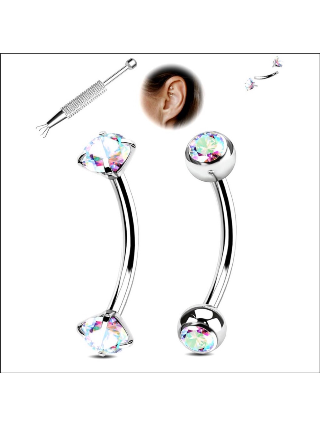 Surgical Steel Rook Piercing Jewelry 16g 6mm Curved Barbell